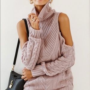 Cold Shoulder Pink Turtleneck Sweater